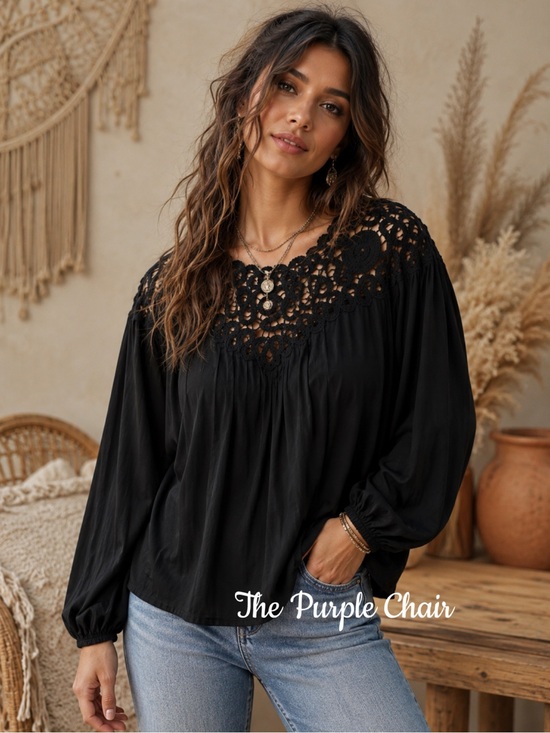 Johnny Was Tops - JOHNNY WAS Black Long Sleeve Cielito Modal Blouse XS